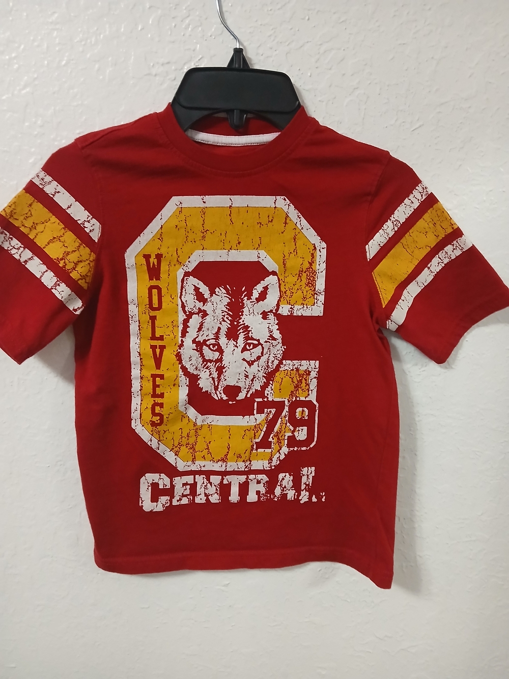 greendog Red Tee with Yellow Wolf Graphic